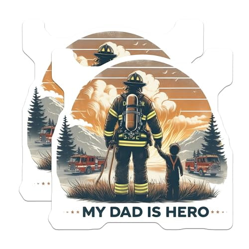 (2 Pack) Firefighter Dad Magnets - My Dad is Hero - Fire Hero - Proud Dad Magnets Firefighter Decor - 5" On Longest Side - for Cars, Fridges, Toolboxes - Made in USA - MAG6498
