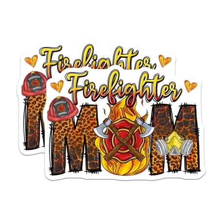 (2 Pack) Firefighter Mom Magnets - First Responder Support - Proud Fire Spouse Appreciation Decor - 5 Inches On Longest Side - Thick Durable Magnet - Made in USA - MAG29711