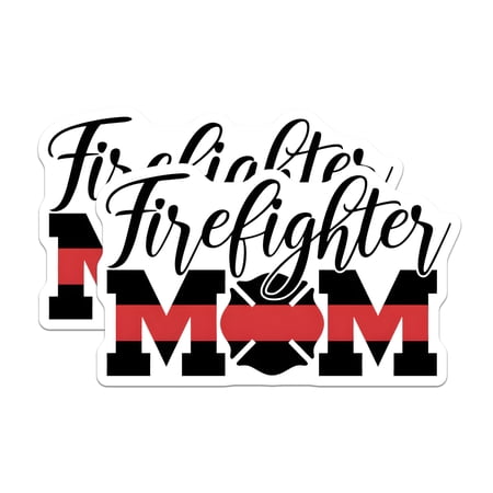 (2 Pack) Firefighter Mom Magnets - Thin Red Line - Proud Firefighter Family - 5" On Longest Side - Premium Magnet - for Cars, Refrigerators, Toolboxes, Lockers - Made in USA - MAG17505