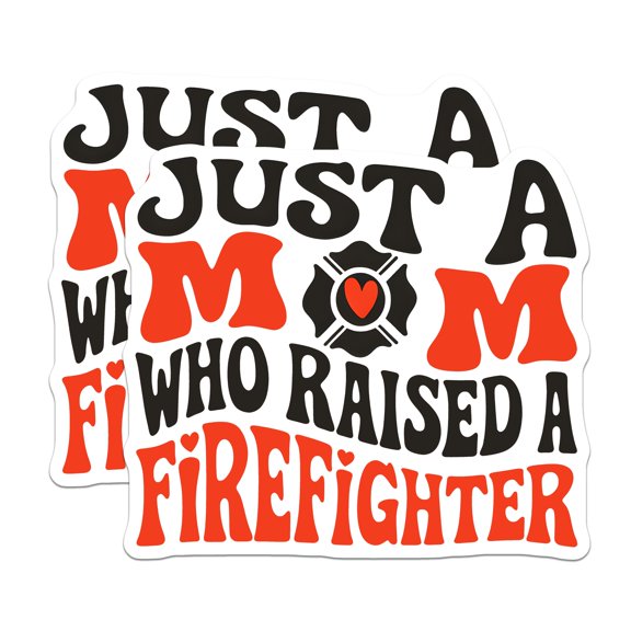 (2 Pack) Firefighter Mom Stickers - Proud Firefighter Mom - Mom of Firefighter - 5" On Longest Side - Sticks to Smooth Flat Surfaces - Made in USA - BMCS17724