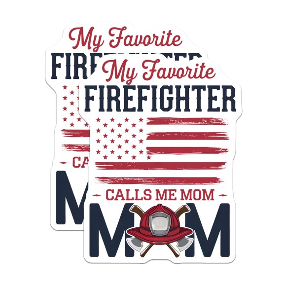 (2 Pack) Firefighter Mom Stickers - Proud Firefighter Mother - Fire Department Supporter Decals - 5" On Longest Side - Sticks to Smooth Flat Surfaces - Made in USA - BMCS18575