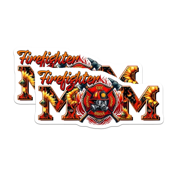(2 Pack) Firefighter Mom Stickers - Sunflower Fire Mom - Rescue Firefighter Helmet Decals - 5" On Longest Side - Sticks to Smooth Flat Surfaces - Made in USA - BMCS15096