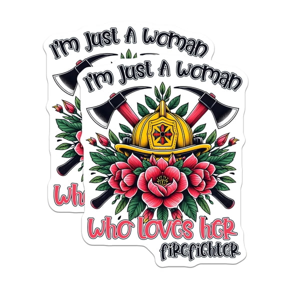 (2 Pack) Firefighter Wife Stickers - Floral Fire Rescue - Woman Firefighter Decals- 5" On Longest Side - Sticks to Smooth Flat Surfaces - Made in USA - BMCS16061