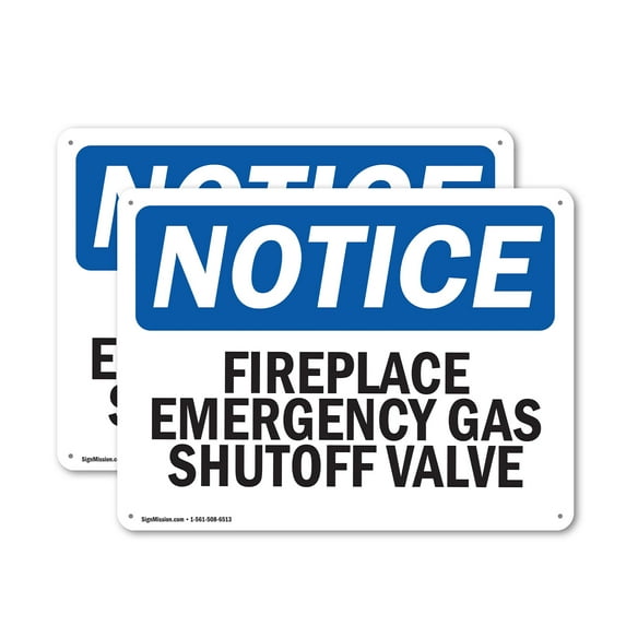 (2 Pack) Fireplace Emergency Gas Shutoff Valve OSHA Notice Sign 18 Inch X 12 Inch Plastic Sign, Weather Resistant, UV Protected for Workplace, Business, and Construction Site, Made in