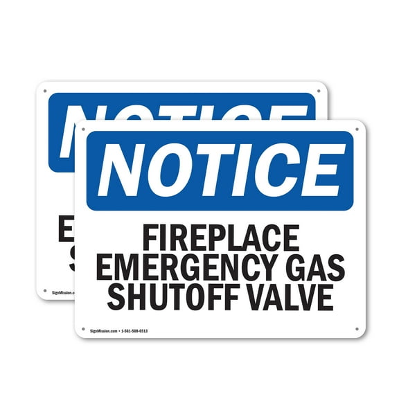(2 Pack) Fireplace Emergency Gas Shutoff Valve OSHA Notice Sign 24 Inch X 18 Inch Plastic Sign, Weather Resistant, UV Protected for Workplace, Business, and Construction Site, Made in