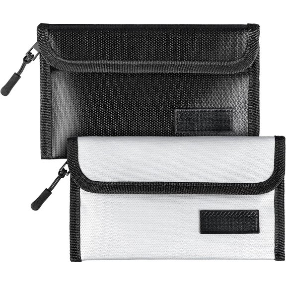 2 Pack Fireproof Bag, 8 x 5 Fireproof  Bag, Small Fireproof Document Bag, Fireproof Envelope with Zipper,   Pouch for Valuables///Passport/Invoices, Balck and