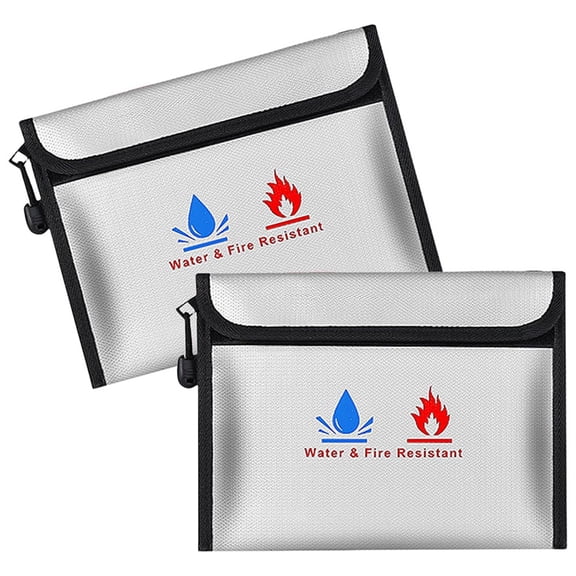 2-Pack Fireproof and Waterproof Document Bag - 9" X 7" Large Safe Bag for Documents, Cash, Files with Zipper