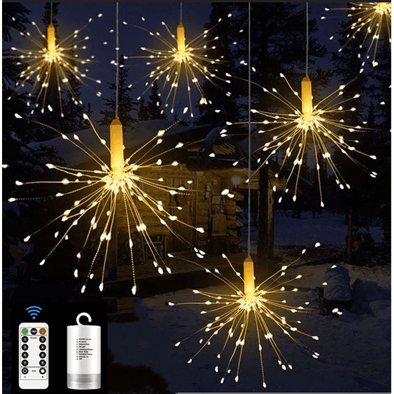 2 Pack Firework Lights 180 LED Copper Wire Starburst String Lights 8 Modes Battery Operated Fairy Lights with Remote,Wedding Christmas Decorative Hanging Lights for Party Patio Garden Decoration