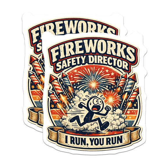 (2 Pack) Fireworks Safety Director Magnets - Funny 4th of July Decor - Patriotic I Run You Run Pyro Joke - 5 Inches On Longest Side - Thick Durable Magnet - Made in USA