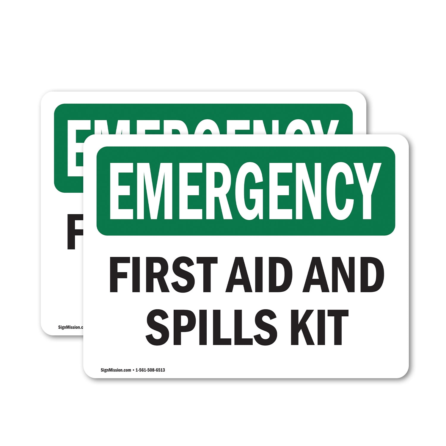 (2 Pack) First Aid And Spills Kit OSHA Emergency Sign 5 Inch X 3.5 Inch