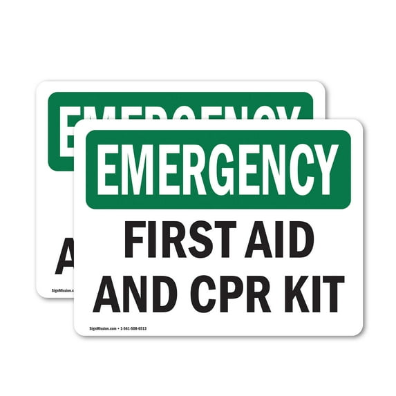 (2 Pack) First Aid And CPR Kit OSHA Emergency Sign 14 Inch X 10 Inch Vinyl Label Decal Sticker Weather Resistant, UV Protected for Workplace, Business, and Construction Site, Made in