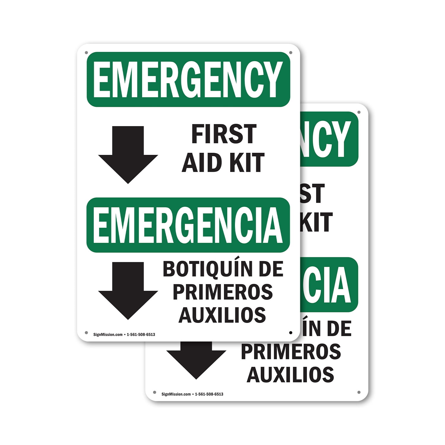 (2 Pack) First Aid Kit Bilingual OSHA Emergency Sign 12 Inch X 18 Inch ...