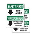 thumbnail image 1 of (2 Pack) First Aid Kit Bilingual OSHA Safety First Sign 7 Inch X 10 Inch Plastic Sign, Weather Resistant, UV Protected for Workplace, Business, and Construction Site, Made in the USA, 1 of 8