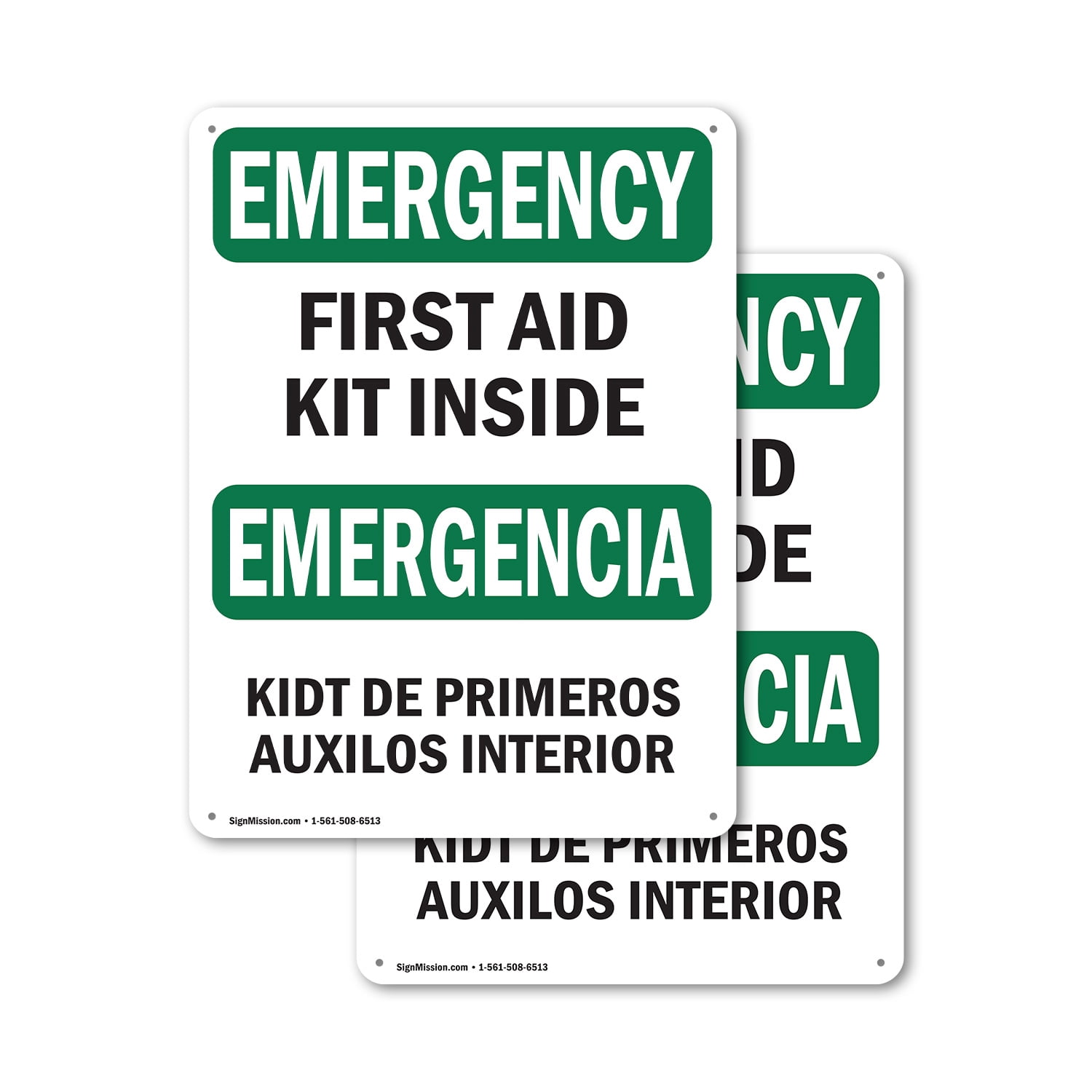 (2 Pack) First Aid Kit Inside Bilingual OSHA Emergency Sign 10 Inch X ...