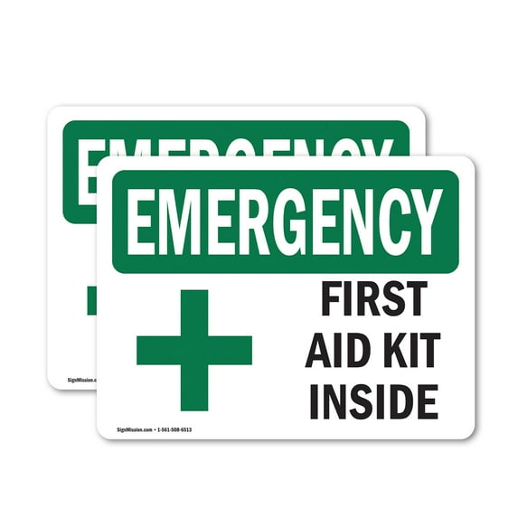 (2 Pack) First Aid Kit Inside With Symbol OSHA Emergency Sign