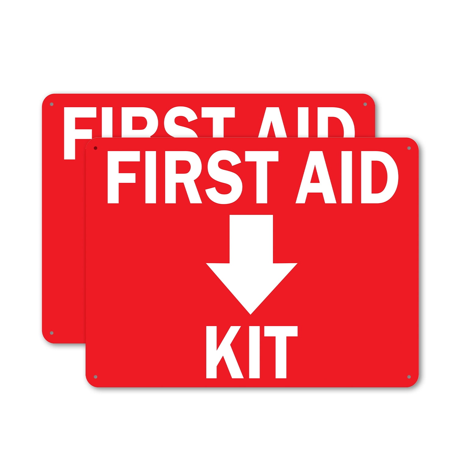 (2 Pack) First Aid Kit with Down OSHA ANSI Sign 10 Inch X 7 Inch Indoor ...