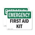 thumbnail image 1 of (2 Pack) First Aid Kit OSHA Emergency Sign 14 Inch X 10 Inch Indoor / Outdoor Rust-Free Aluminum Metal Signs for Workplace, Workshop, and Construction Site, Made in the USA, 1 of 8