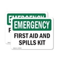 thumbnail image 1 of (2 Pack) First Aid And Spills Kit OSHA Emergency Sign 10 Inch X 7 Inch Vinyl Label Decal Sticker Weather Resistant, UV Protected for Workplace, Business, and Construction Site, Made in, 1 of 7