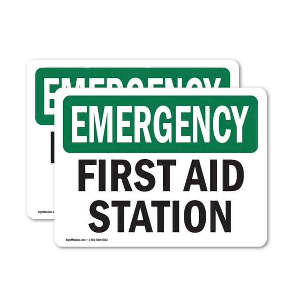 (2 Pack) First Aid Station OSHA Emergency Sign 24 Inch X 18 Inch Vinyl Label Decal Sticker Weather Resistant, UV Protected for Workplace, Business, and Construction Site, Made in the