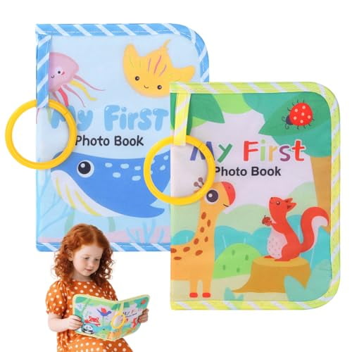 2 Pack My First Photo Album for Baby 4×6 Inch Baby Soft Cloth Photo Book with Safe Mirror 17 Pages Babys First Album Soft Toddler Family Memory Book for New Parents