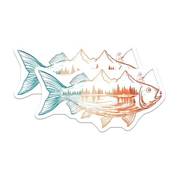 (2 Pack) Fish Magnets - Fisherman on Fish - Outdoor Decor - Cabin Lake Artwork - 5" On Longest Side - Premium Magnet - for Cars, Refrigerators, Toolboxes, Lockers - Made in USA - MAG16477
