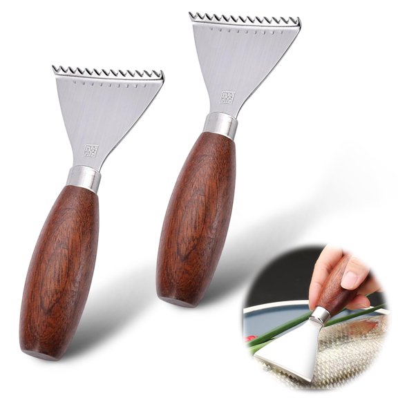 2 Pack Fish Scale Remover, 304 Stainless Steel Fish Scaler Scraping Tool, Serrated Fish Cleaning Tools,Sharp Fish Descaler Tool for Restaurant Chef and Home Cooking Seafood Tools