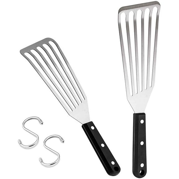 2 Pack Fish Spatula Turner, 12.5" & 11" Stainless Steel Slotted Spatula Set for Kitchen Cooking, Flipping, Turning, Frying & Grilling, Full Tang ABS Handle, Dishwasher Safe