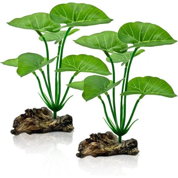 2-Pack Fish Tank Decorations Plants Aquarium Decor, 6inch Betta Fish Leaf Hammock, Artificial Plastic Plant Driftwood for Small Tank, Goldfish, Fish Hides, Reptiles Plant Decor