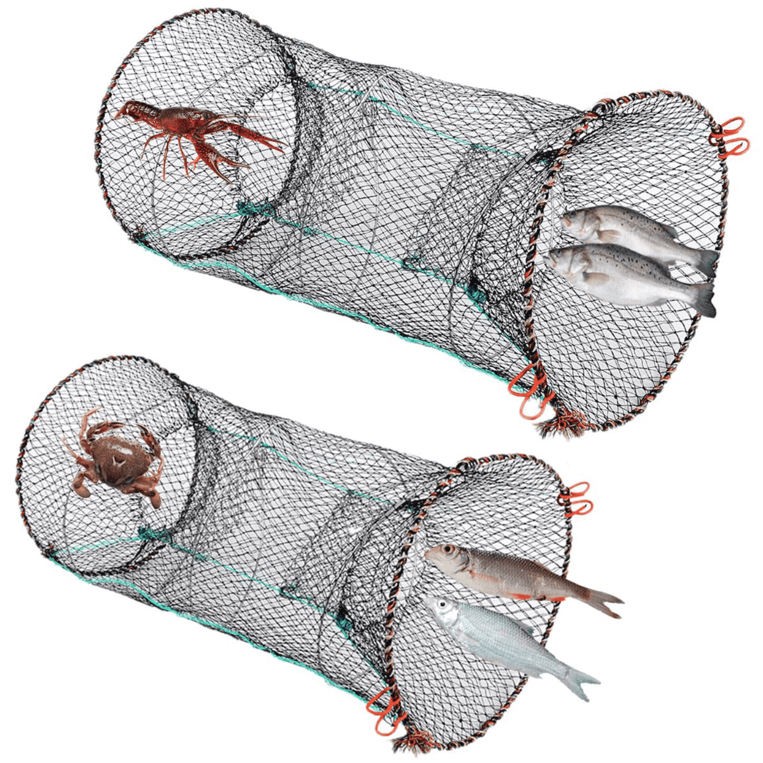 2 Pack Fishing Bait Trap,11.81 x 23.6 in Crawfish Trap,Black Foldable Fishing Net Trap,Double Opening Design Fish Trap for Crab Shrimp and Fish Trap Accessories