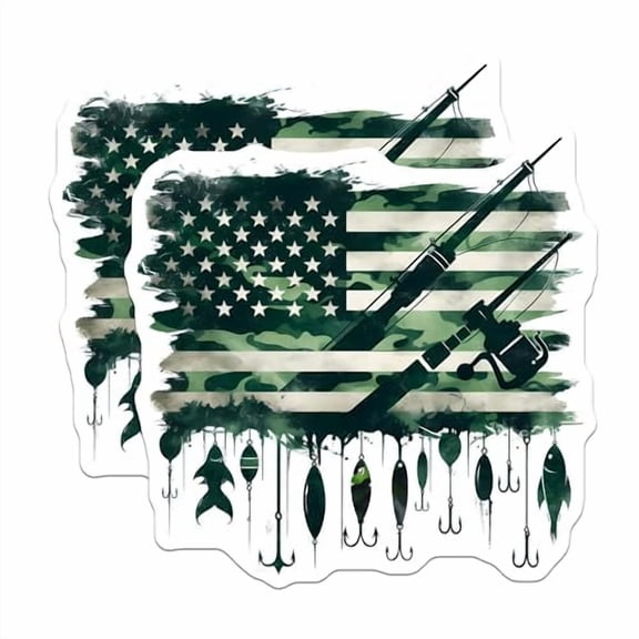 (2 Pack) Fishing Enthusiast Magnet - Outdoor Decor - Patriotic Decor - 5" On Longest Side - Sticks to Smooth Flat Surfaces - Made in USA - MAG10164