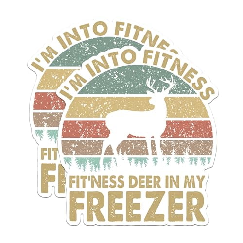 (2 Pack) Fitness Funny Magnets - Deer Freezer Hunting Magnets - Retro Humor Magnets- 5" On Longest Side - for Fridges, Toolboxes, Cars - Made in USA - MAG2919