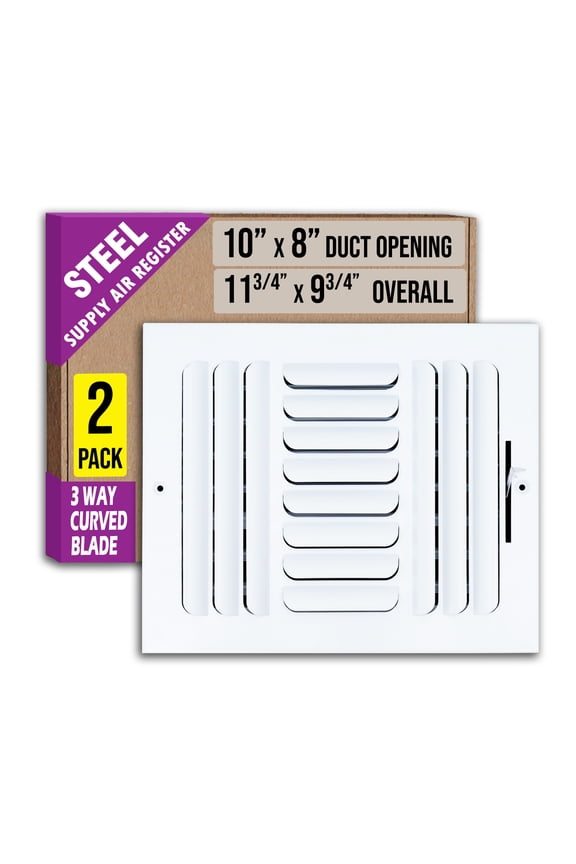 [2 Pack] Fits 10x8 Duct Opening 3 WAY Fixed Curved Blade Air Supply Diffuser by Handua | Register Vent Cover Grille for Sidewall and Ceiling | White | Outer Dimensions: 11.75" X 9.75"