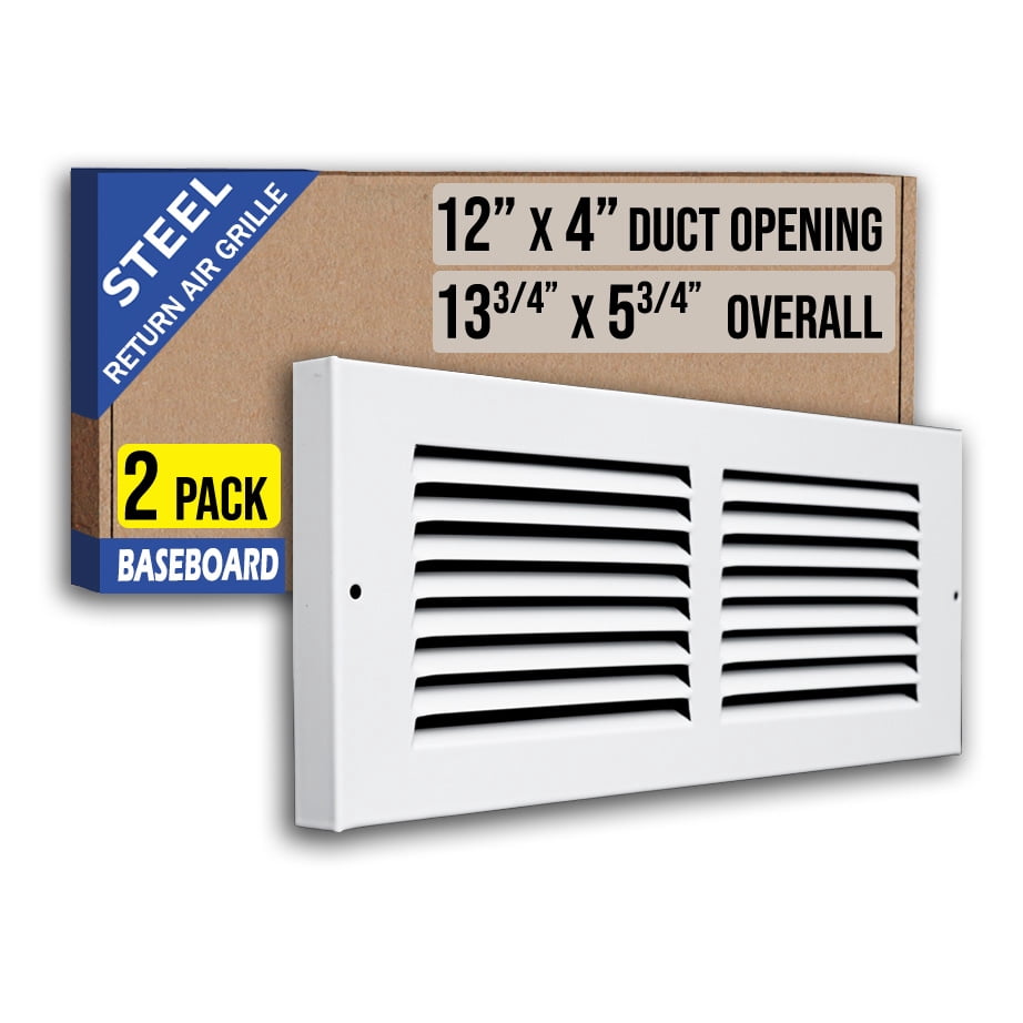 [2 Pack] Fits 12x4 Duct Opening | Steel Baseboard Return Air Grille by ...
