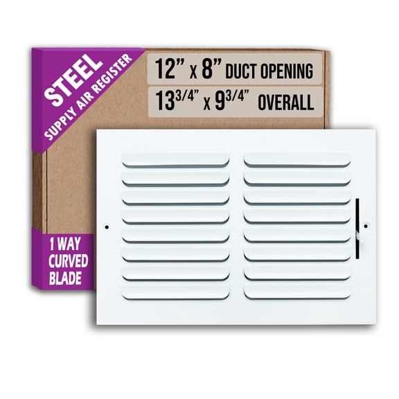 [2 Pack] Fits 12x8 Duct Opening 1 WAY Fixed Curved Blade Air Supply Diffuser by Handua | Register Vent Cover Grille for Sidewall and Ceiling | White | Outer Dimensions: 13.75" X 9.75"