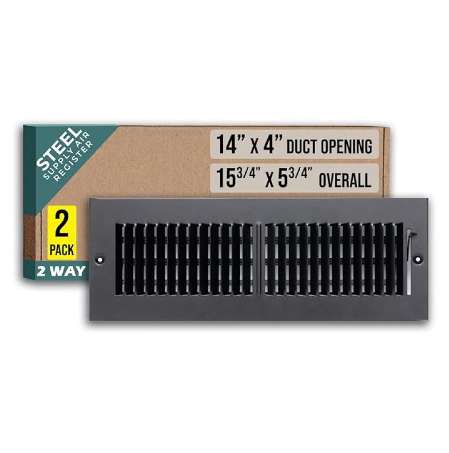 [2 Pack] Fits 14x4 Duct Opening 2 Way Steel Air Supply Diffuser by | Register Vent Cover Grill for Sidewall and Ceiling | Black | Out. Dim.: 15.75" X 5.75"
