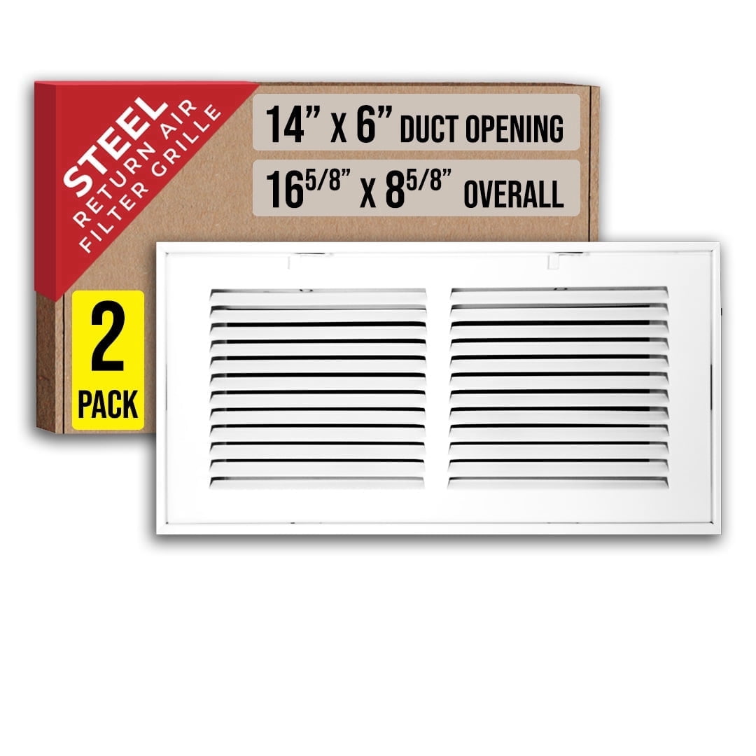 [2 Pack] Fits 14x6 Duct Opening | Steel Return Air Filter Grille by ...