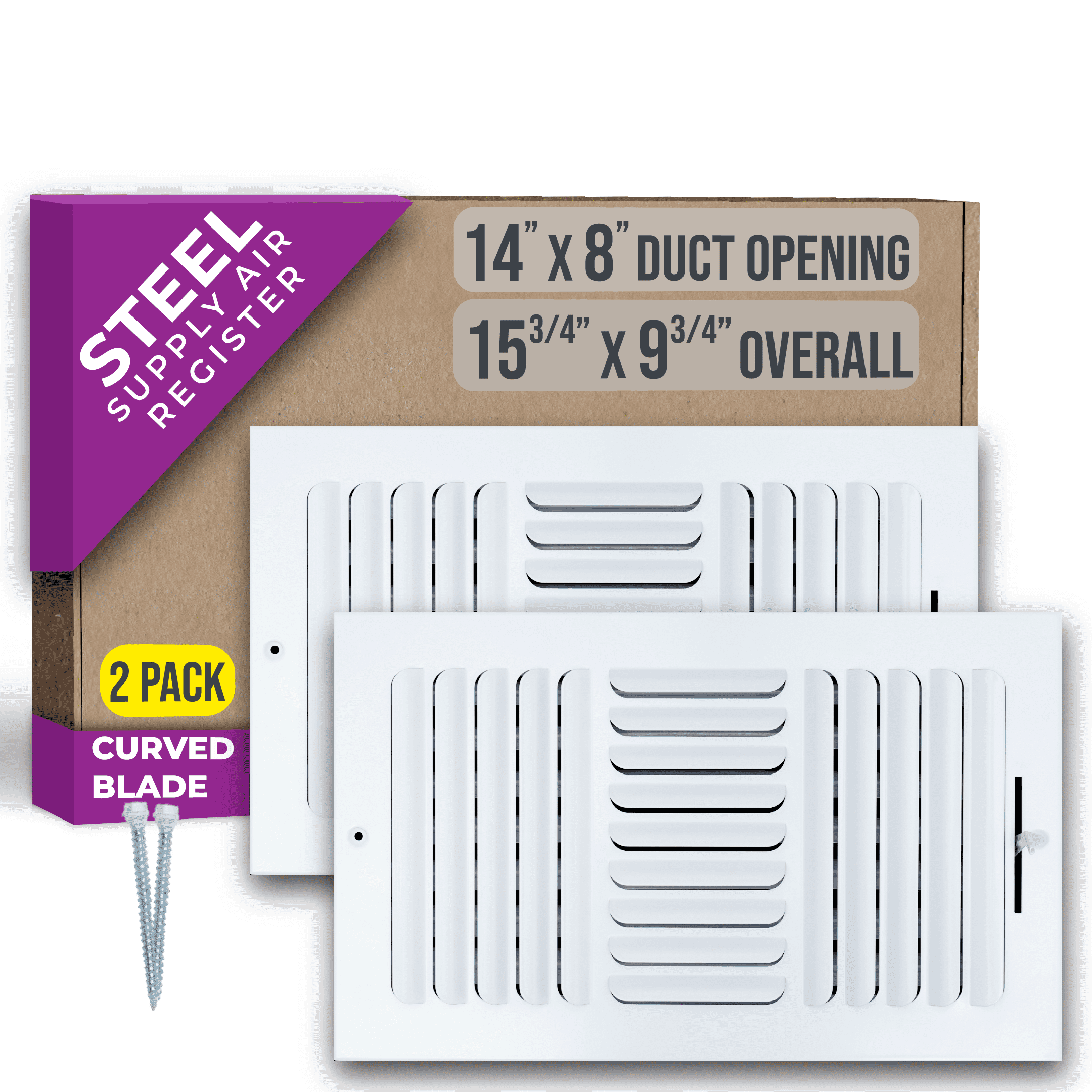 [2 Pack] Fits 14x8 Duct Opening 3 WAY Fixed Curved Blade Air Supply ...