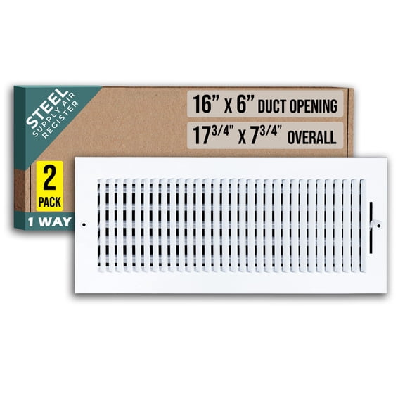 [2 Pack] Fits 16x6 Duct Opening 1 WAY Steel Air Supply Diffuser by Handua | Register Vent Cover Grille for Sidewall and Ceiling | White | Outer Dimensions: 17.75" X 7.75"