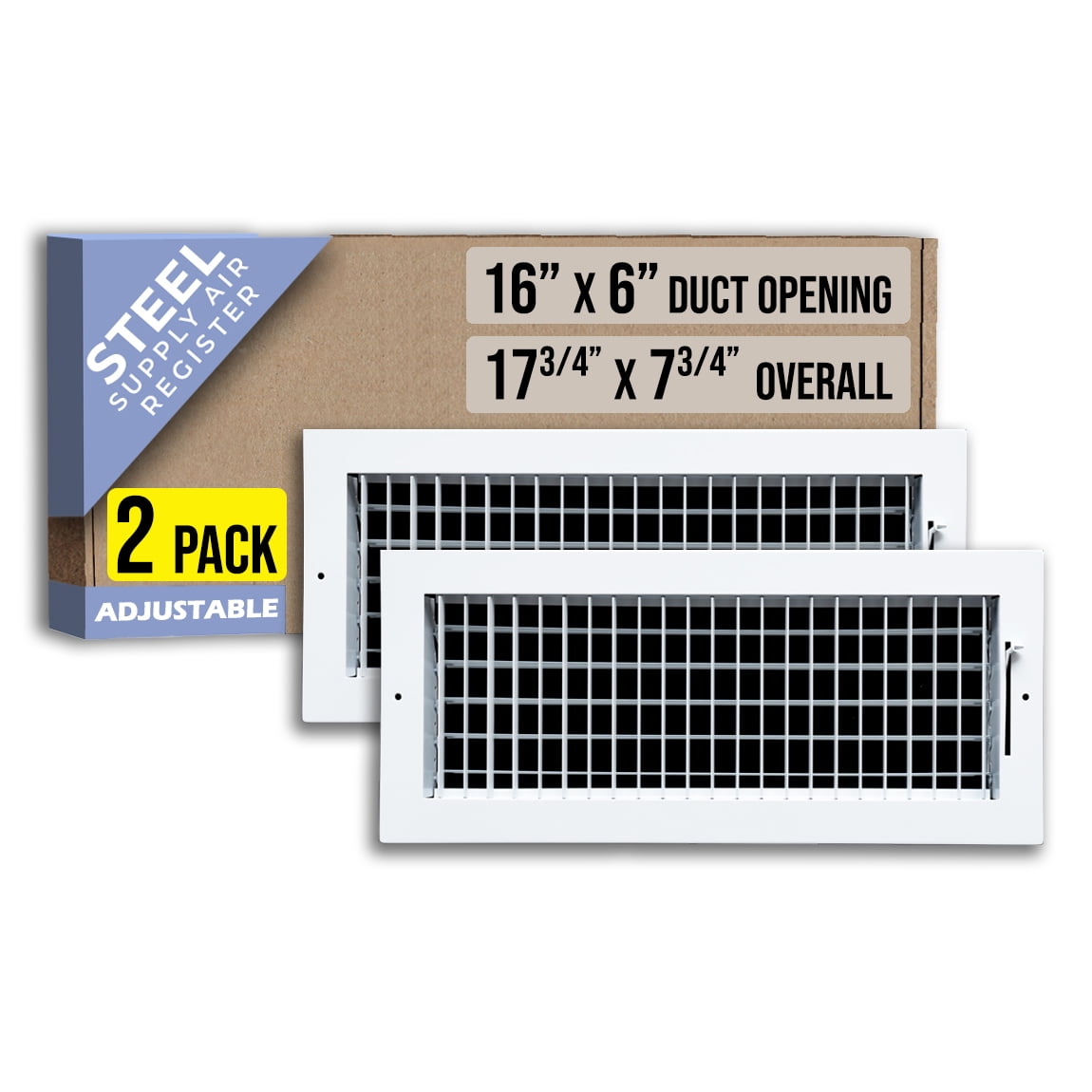 [2 Pack] Fits 16x6 Duct Opening Steel Adjustable Air Supply Grille by ...