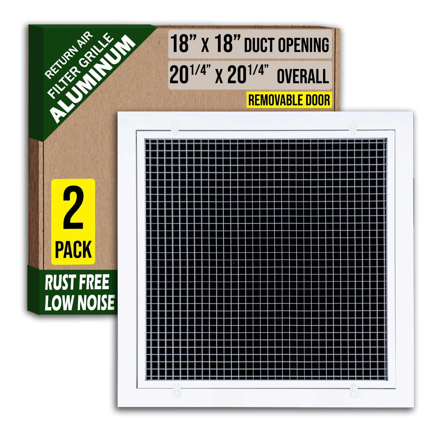 [2 Pack] Fits 18x18 Duct Opening | Aluminum Eggcrate Return Air Filter ...