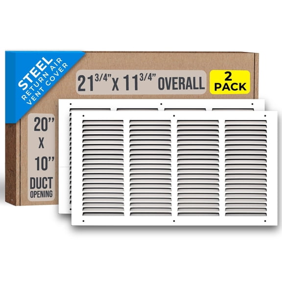 [2 Pack] Fits 20x10 Duct Opening | Steel Return Air Grille by Handua | Vent Cover Grill for Sidewall and Ceiling | White | HVAC Cold Air Intake Grille | Outer Dimensions: 21.75"W X 11.75"