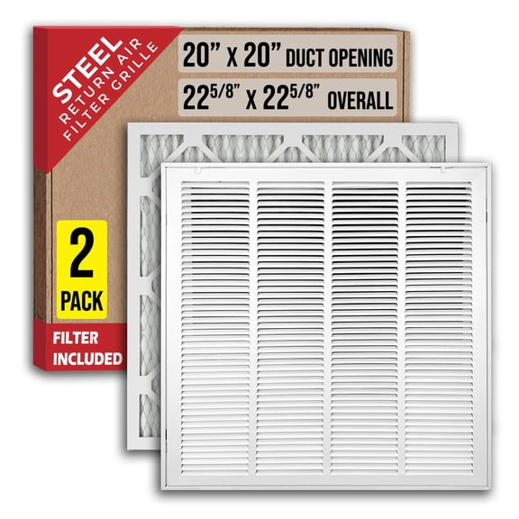 [2 Pack] Fits 20x20 Duct Opening | Filter Included Steel Return Air Filter Grille by Handua [Removable Door] | Vent Cover Filter Grill | White | Out. Dim.: 22 5/8"W X 22 5/8"H
