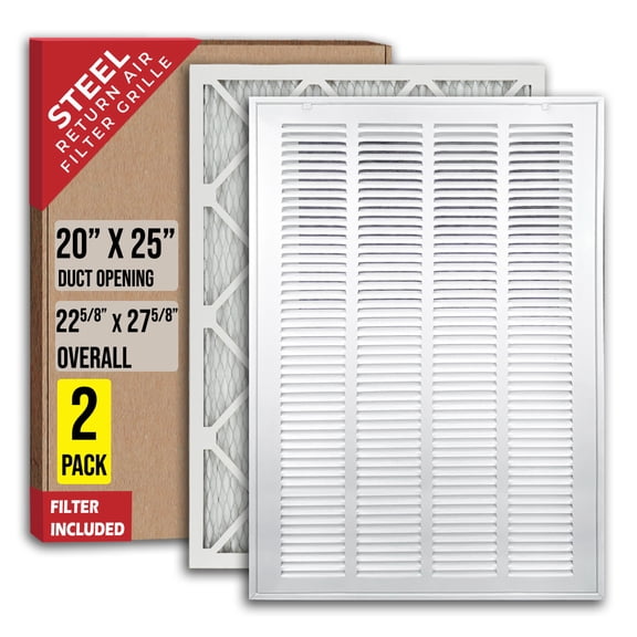 [2 Pack] Fits 20x25 Duct Opening | Filter Included Steel Return Air Filter Grille by Handua [Removable Door] | Vent Cover Filter Grill | White | Out. Dim.: 22 5/8"W X 27 5/8"H