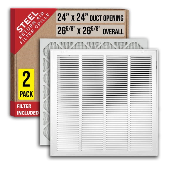 [2 Pack] Fits 24x24 Duct Opening | Filter Included Steel Return Air Filter Grille by Handua [Removable Door] | Vent Cover Filter Grill | White | Out. Dim.: 26 5/8"W X 26 5/8"H