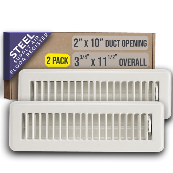 [2 Pack] Fits 2x10 and 10x2 Duct Opening | Floor Register with Louvered Design by Handua | Heavy Duty Walkable Design with Damper | Floor Vent Grille | Easy to Adjust Air Supply Lever | Off White