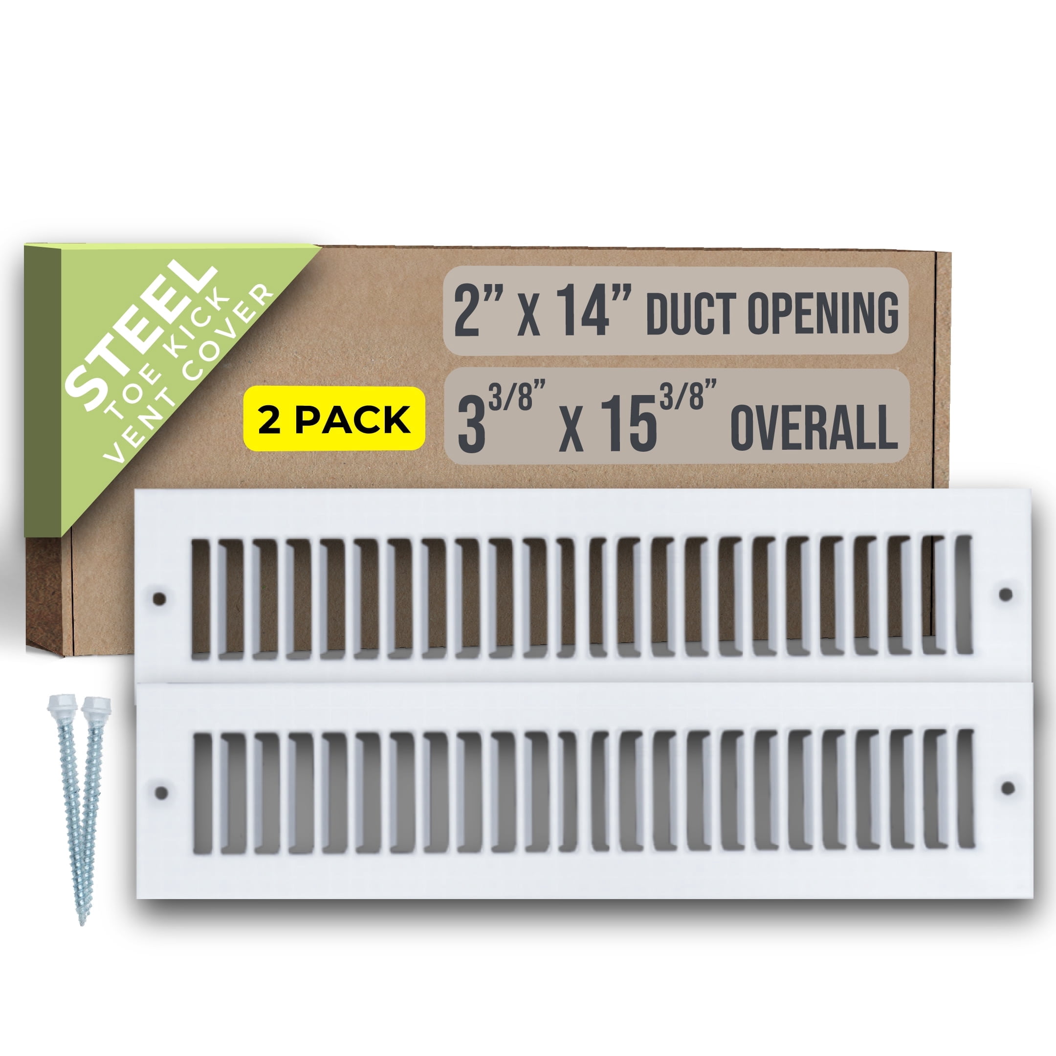 [2 Pack] Fits 2x14 Duct Opening | Toe Kick Vent Cover by Handua | Cabinet Toe Kick Space Register Grille | HVAC Toe Space Vent Cover | Outer Dimensions: 3 3/8" X 15 3/8" | White