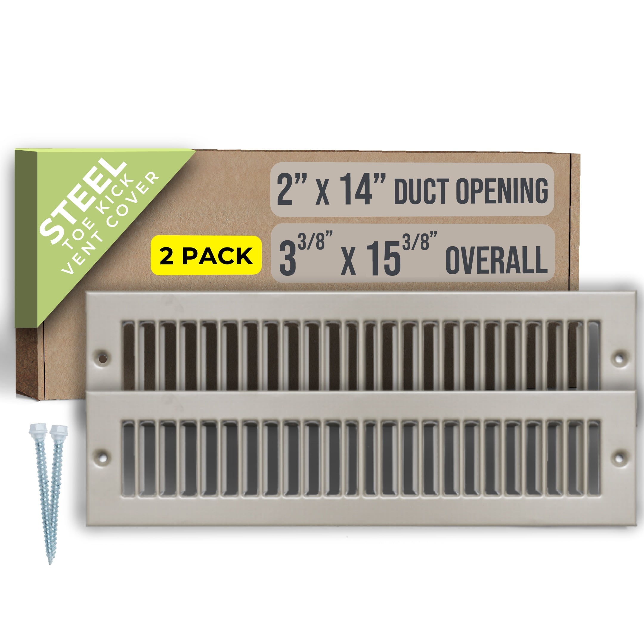 [2 Pack] Fits 2x14 Duct Opening | Toe Kick Vent Cover by Handua | Cabinet Toe Kick Space Register Grille | HVAC Toe Space Vent Cover | Outer Dimensions: 3 3/8" X 15 3/8" | Brown