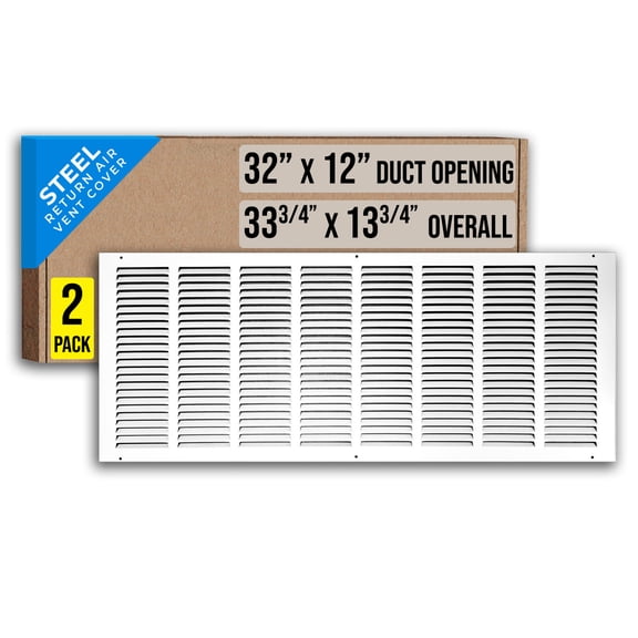 [2 Pack] Fits 32x12 Duct Opening | Steel Return Air Grille by Handua | Vent Cover Grill for Sidewall and Ceiling | White | HVAC Cold Air Intake Grille | Outer Dimensions: 33.75"W X 13.75"