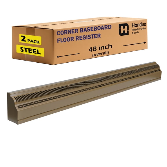 [2 Pack] Fits 48-Inch Baseboard Space | Baseboard Air Register Grille | 48" External Length Vent Cover Grill | Adjustable Lever for Air Flow Control | Removable Faceplate | Brown