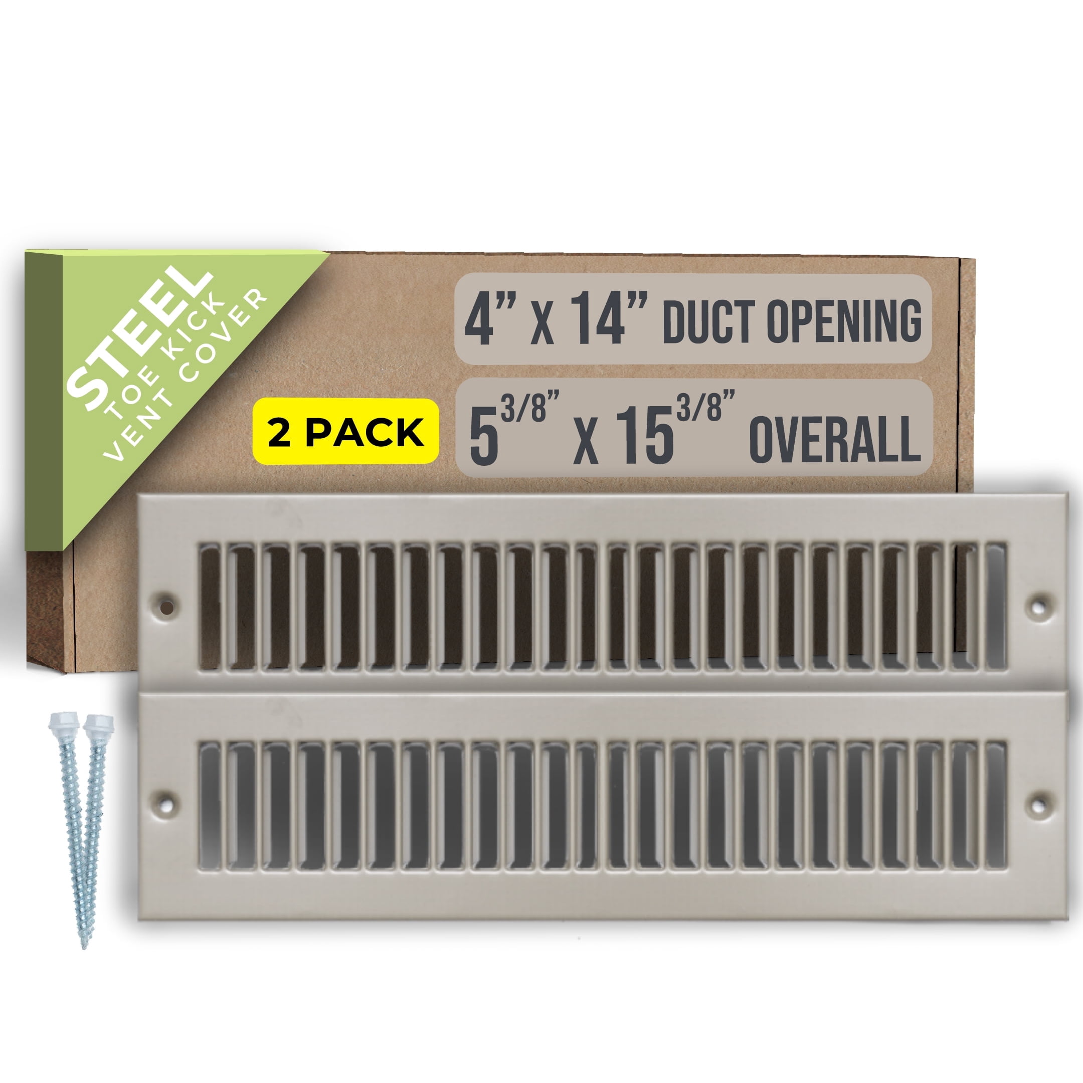 [2 Pack] Fits 4x14 Duct Opening | Toe Kick Vent Cover by Handua | Cabinet Toe Kick Space Register Grille | HVAC Toe Space Vent Cover | Outer Dimensions: 5 3/8" X 15 3/8" | Brown